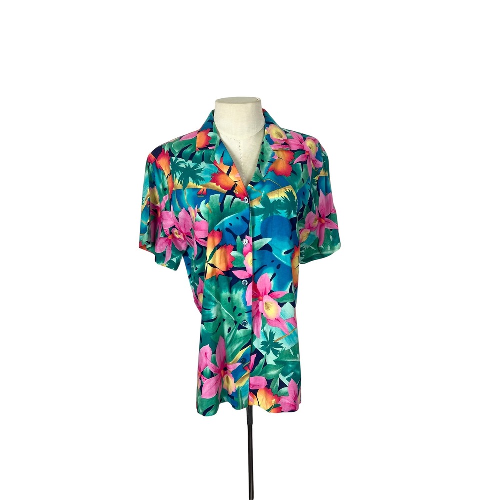 Vintage Hilo Hattie tropical button front top size M made in Hawaii